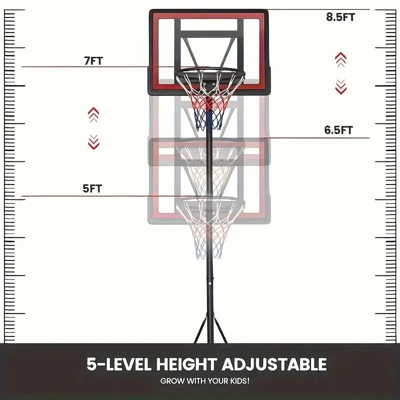 Portable Adjustable Basketball Hoop with 44" Backboard