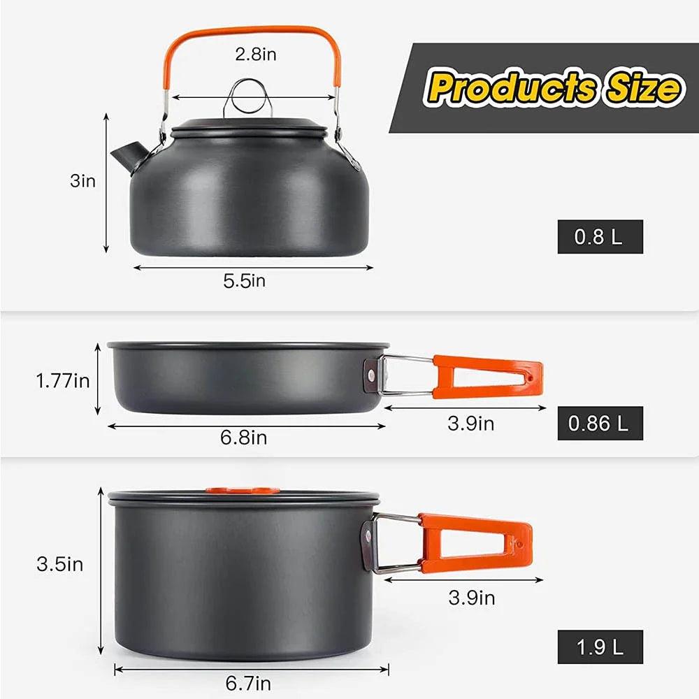 Camping Cookware & Tableware Set for 2–3 People