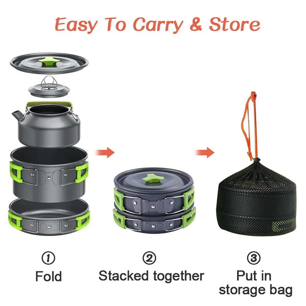 Camping Cookware & Tableware Set for 2–3 People