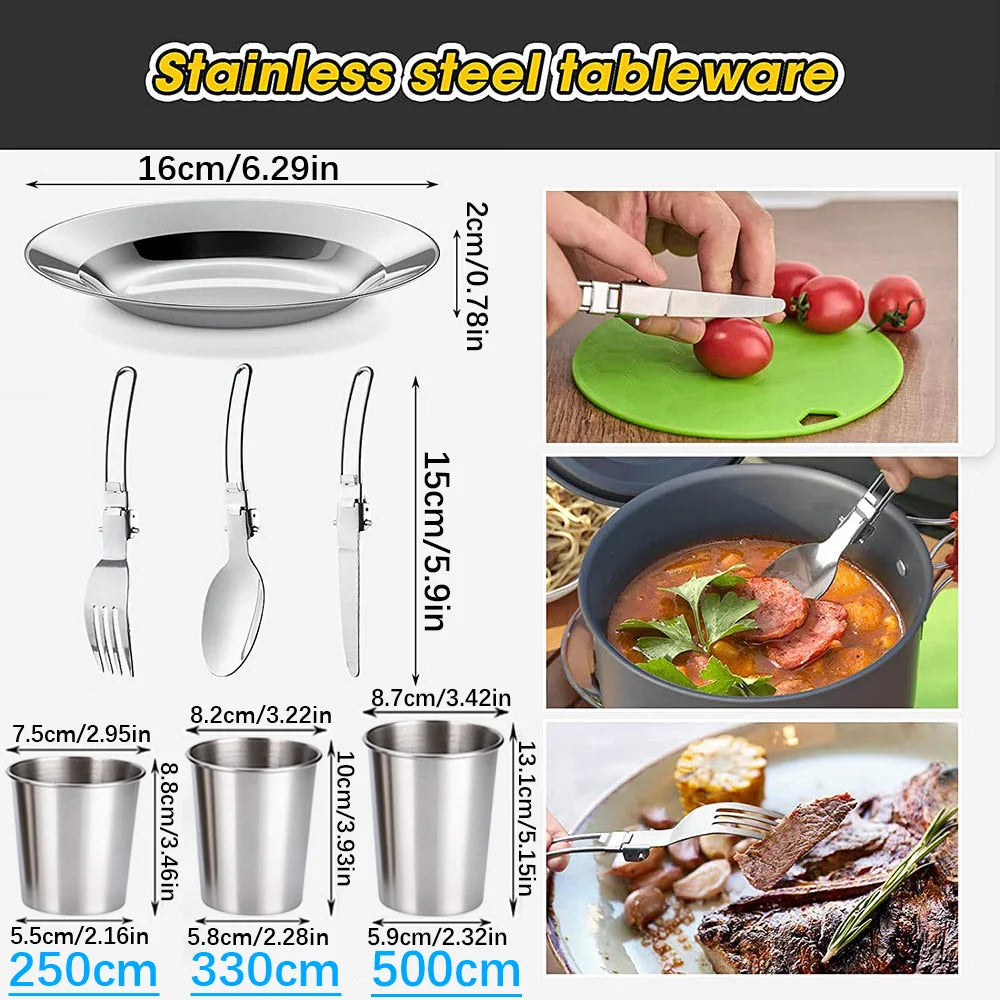Camping Cookware & Tableware Set for 2–3 People