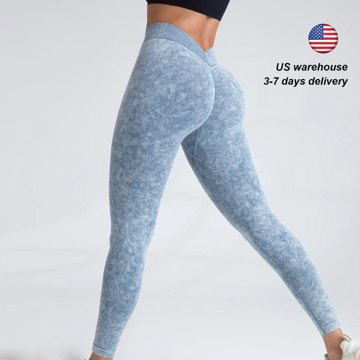 V-Back Scrunch Seamless Workout Leggings – US Stock