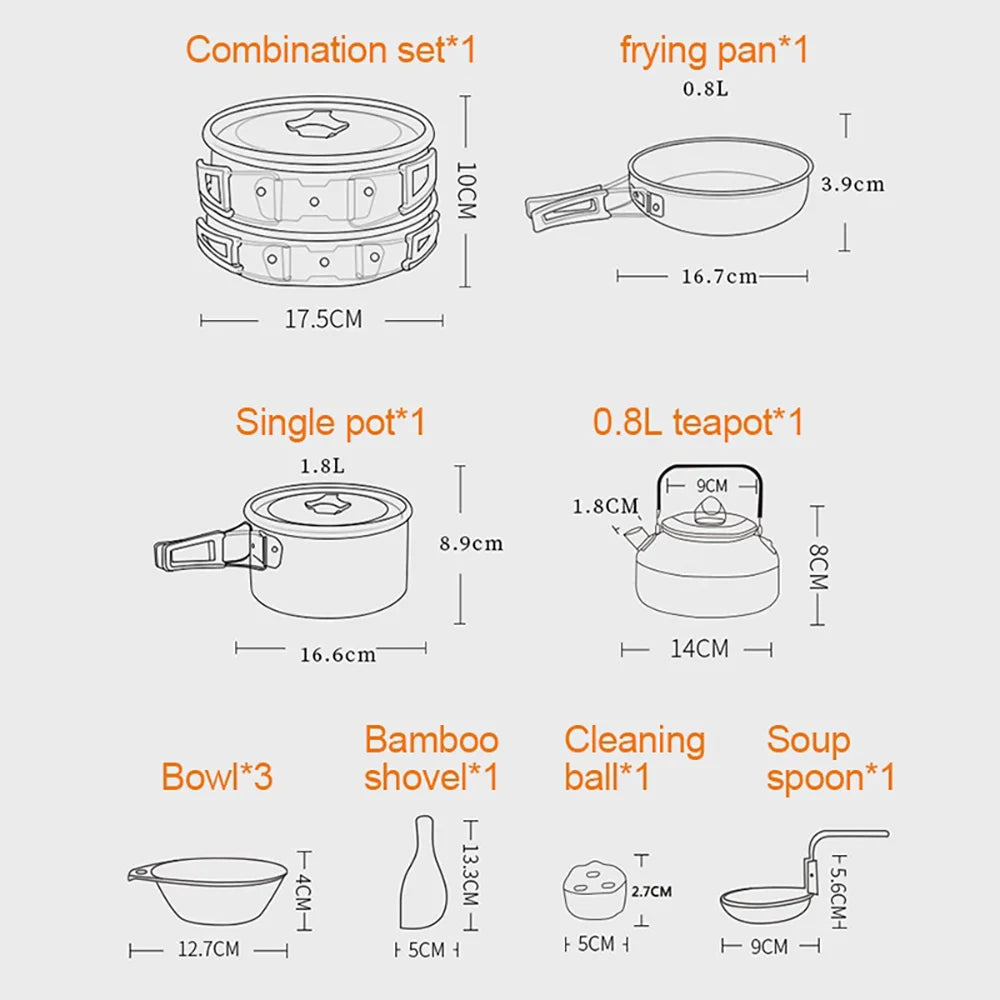 Camping Cookware & Tableware Set for 2–3 People