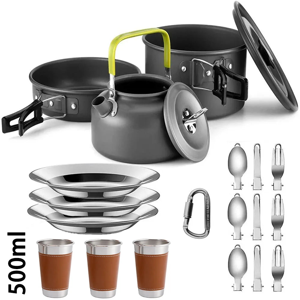 Camping Cookware & Tableware Set for 2–3 People