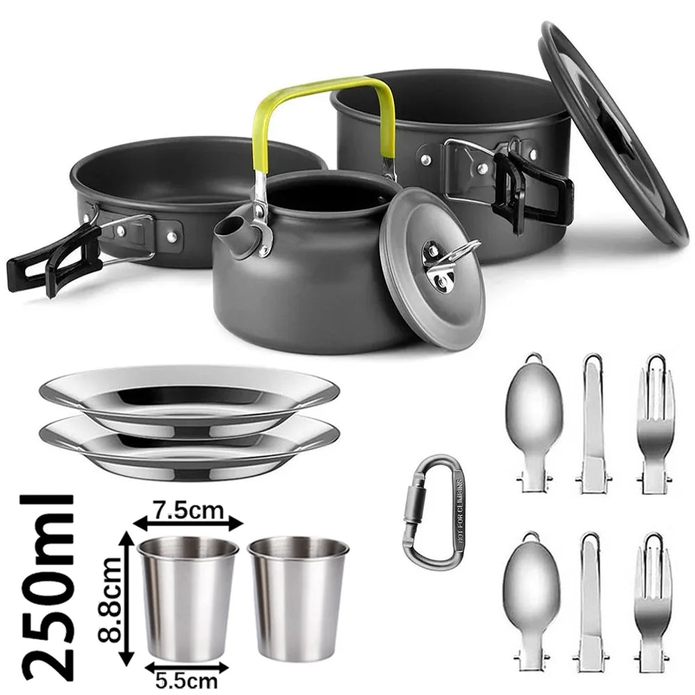 Camping Cookware & Tableware Set for 2–3 People