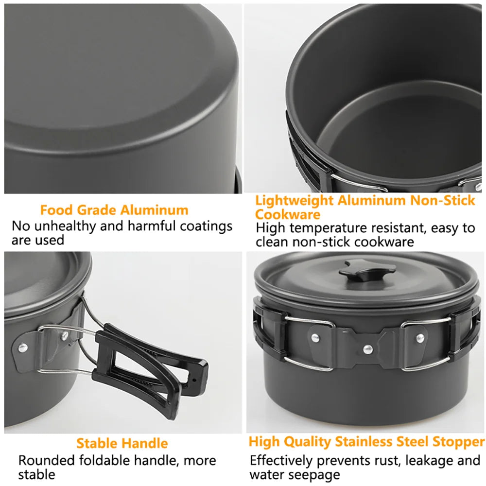 Camping Cookware & Tableware Set for 2–3 People