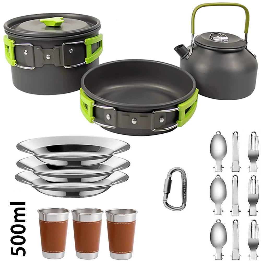 Camping Cookware & Tableware Set for 2–3 People
