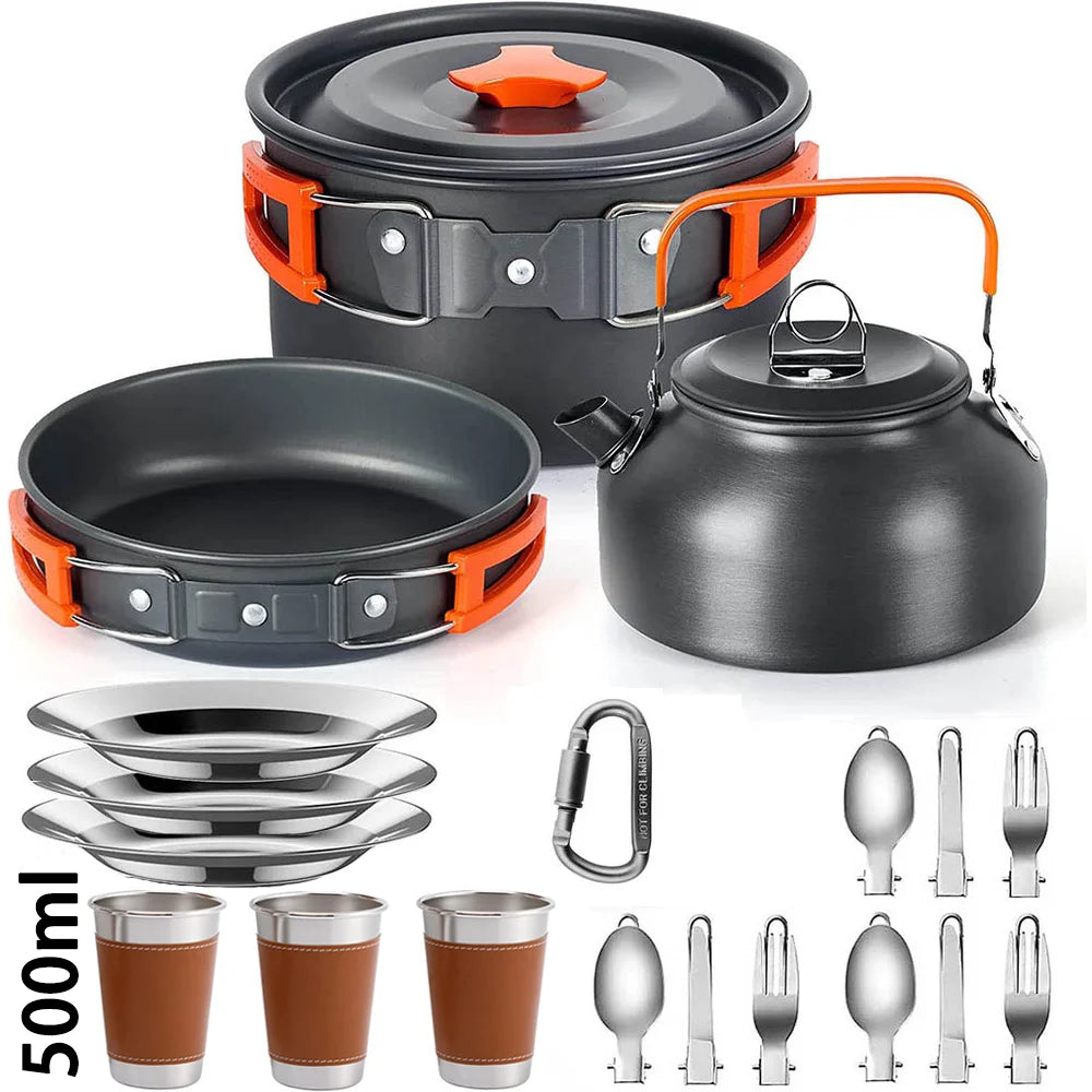 Camping Cookware & Tableware Set for 2–3 People